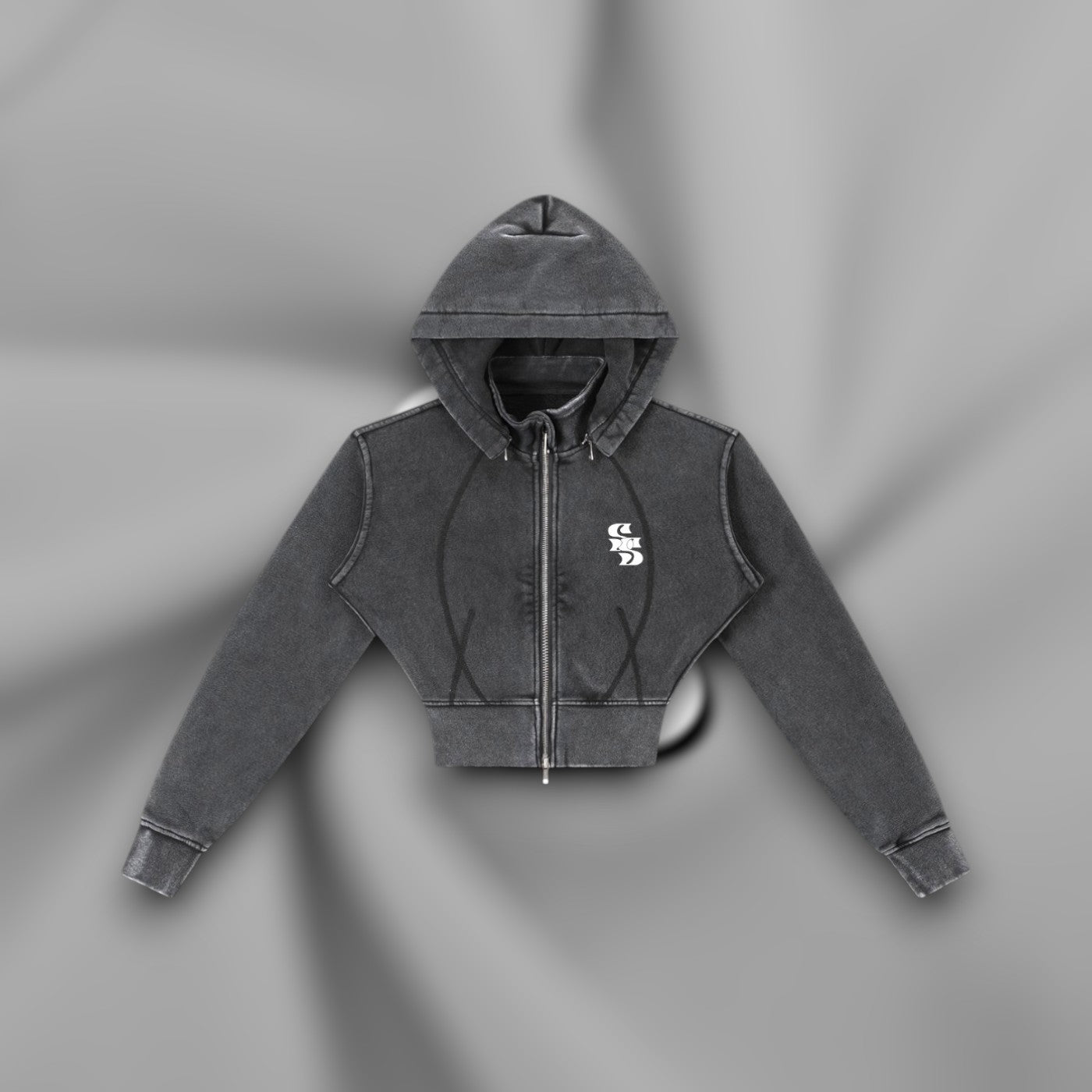 AFAYA Fine All Over Vintage Cropped Fleece Hoodie