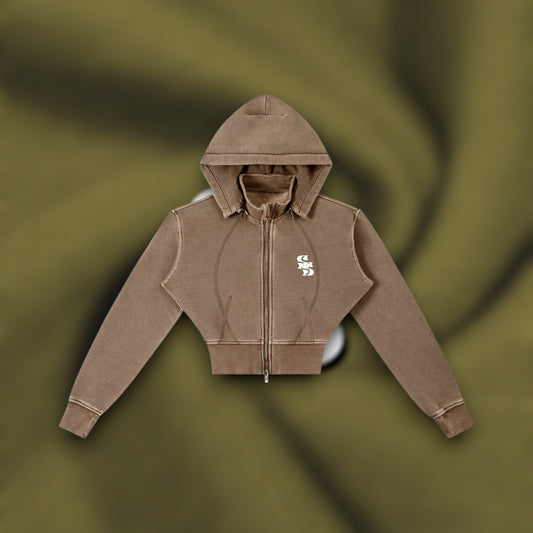 AFAYA Fine All Over Vintage Cropped Fleece Hoodie