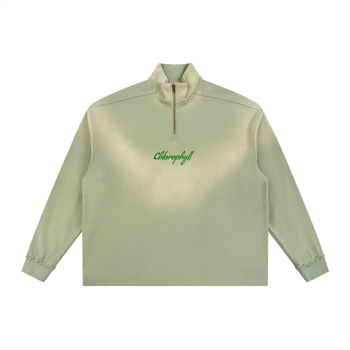 Chlorophyll Sun Fade Raw Edge Quarter-Zip