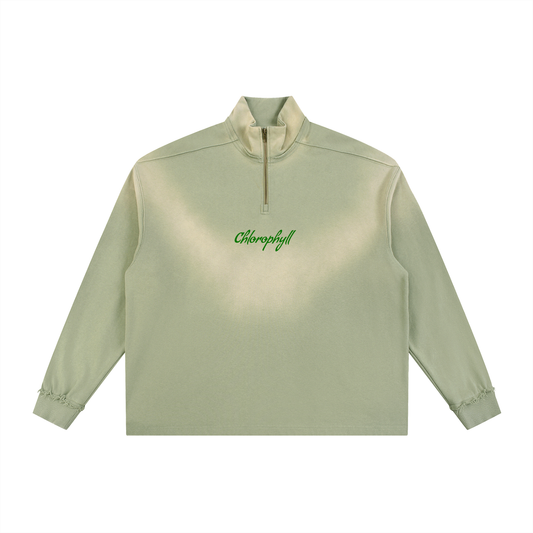 Chlorophyll Sun Fade Raw Edge Quarter-Zip